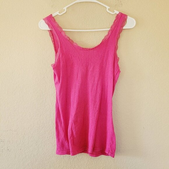 DREAM OUT LOUD Selena Gomez 90s Y2k Pink Lace Tank Size Large Sequin Bow Ribbed - Picture 5 of 5
